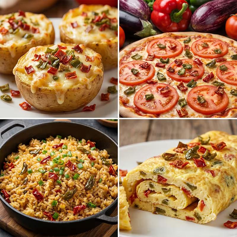 Bulk Chopped Dehydrated Red & Green Bell Pepper Mix Flakes - 100% Natural Chili-Infused Dried Vegetables, Sugar-Free Vegan Spices Rub for Soup, Pizza Toppings, Camping, Scrambled Eggs