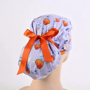 Strawberry Floral scrub cap with ponytail, Cotton lining, with buttons, spring hats, Perfect for women,Nurse,Vet