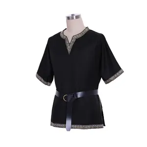 Medieval short-sleeved V-neck tunic shirt vintage style COS performance costume