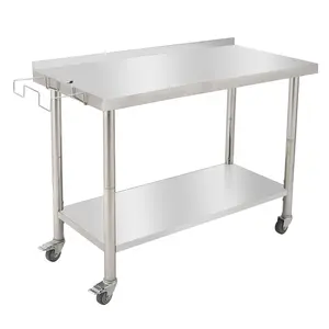 GARVEE Stainless Steel Work Table, 48"x24" Heavy Duty Prep Table with Undershelf, High Load Bearing Metal Table, Commercial Worktable with Backsplash, 4 Wheels, Garbage Rack for Kitchen