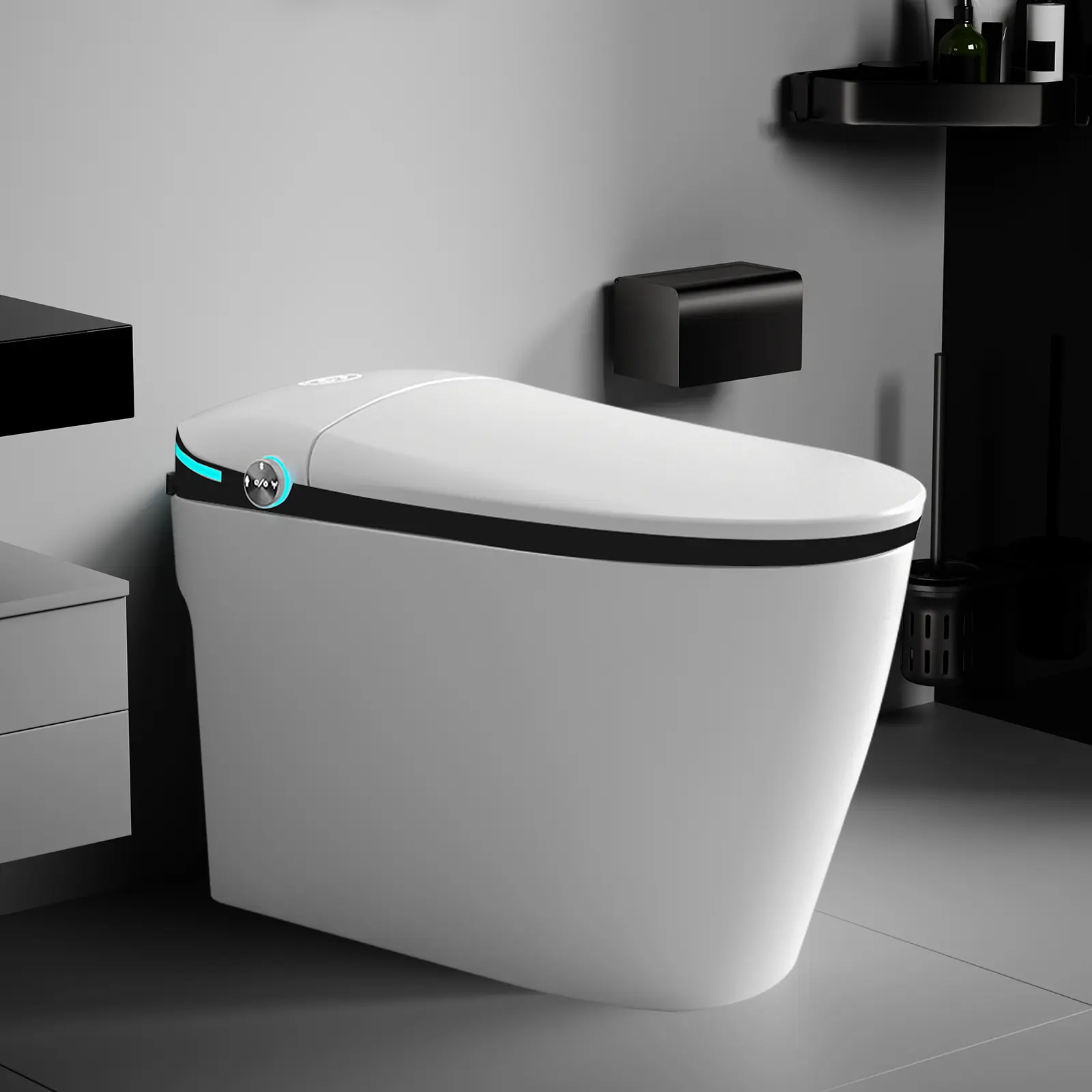 WinZo Luxury Smart Toilet, 1.28 Intelligent Bidet Toilet with Auto Flush, Heated Seat with Warm Water and Dryer, Remote Control, White