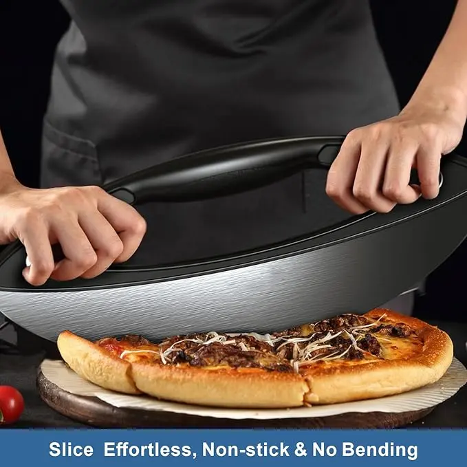 Modern design heavy-duty stainless steel pizza cutter with lid, ultra sharp blade pizza cutter handle, perfect kitchen tool, essential pizza cutter for home use (black)