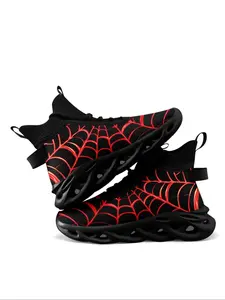 Men's Spider Web Design Lace Up High Top Sneakers, Casual Breathable Comfortable Lightweight Sports Running Shoes, Sporty Running Shoes, Glow in The Dark Sneakers for Daily Wear