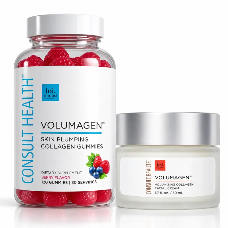 Volumagen Volumizing Duo – Collagen Gummies & Facial Cream, Boosts Skin Elasticity, Hydration & Plumping, 30-Day Supply + 1.7oz Cream Healthcare Fitness Bioactive Collagen Edible