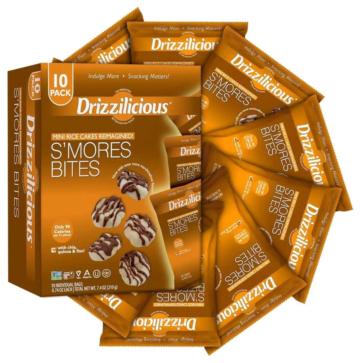 Drizzilicious S'mores Rice Crisp, 10 Packs, Non GMO, 0.74 Ounces (Packing maybe very)