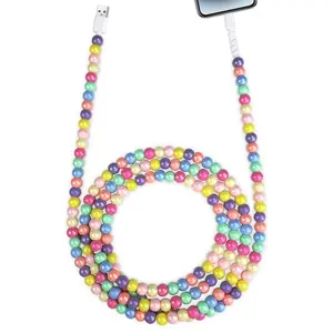for    66W Fast  Cord 6.6FT/2M [MFi Certified] Cute Beaded Phone  Cord USB A   for  14 13 12 11 Pro Max 8 7 6 Plus iPad Pro/Air/Mini Colorful