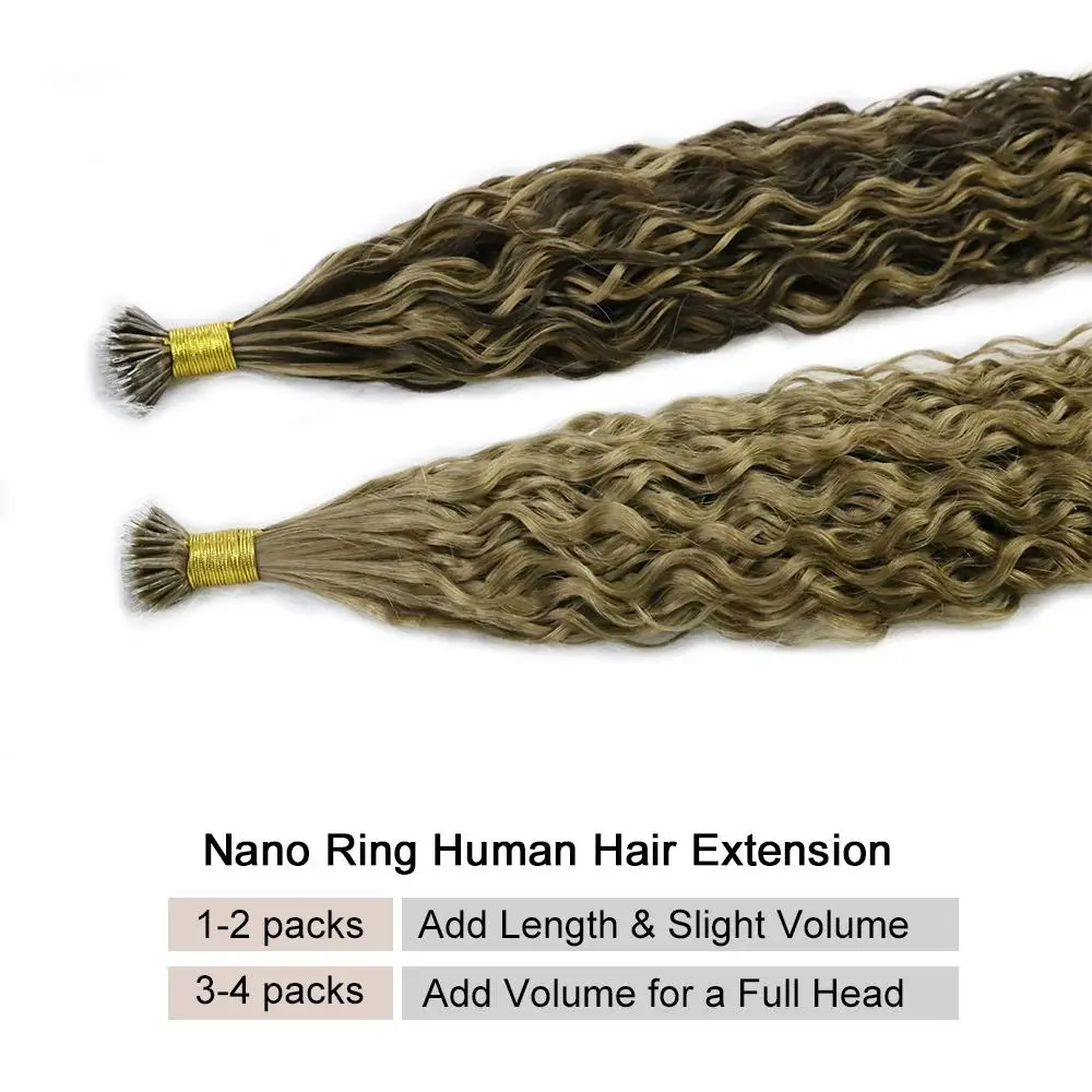 Nano Ring Human Hair Extensions, Natural Wave Micro Link Fusion Hair, 100% Remy Human Hair for Seamless Volume and Length