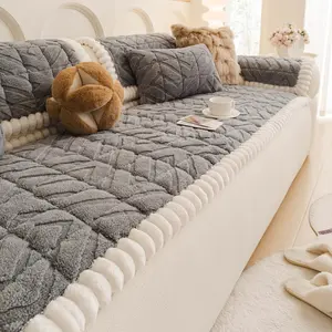 Thick Plush Sofa Cover, Non-Slip Washable Fashion Couch Protector, Soft Velvet Quilted Couch Cover for Pets, Seasonal Living Room Stretch Fit, Washable Sofa Slipcover, Elastic Sofa Slipcover