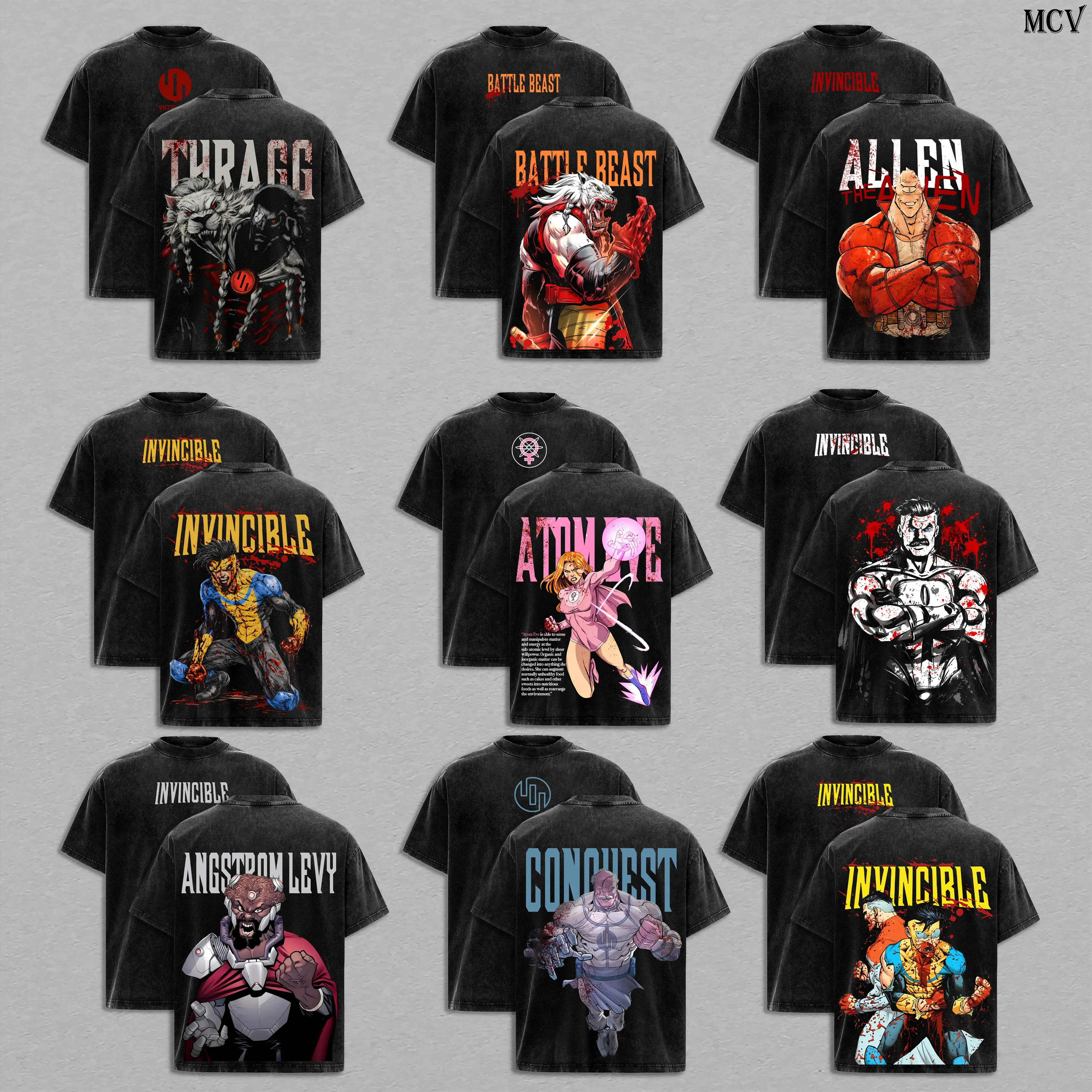 Invincible Viltrumite Collection Washed Tee – Inspired Anime Graphic Double Printed T-Shirt, Menswear Heavy Cotton Unisex Oversize Streetwear Vintage Retro, Multiverse Power Edition