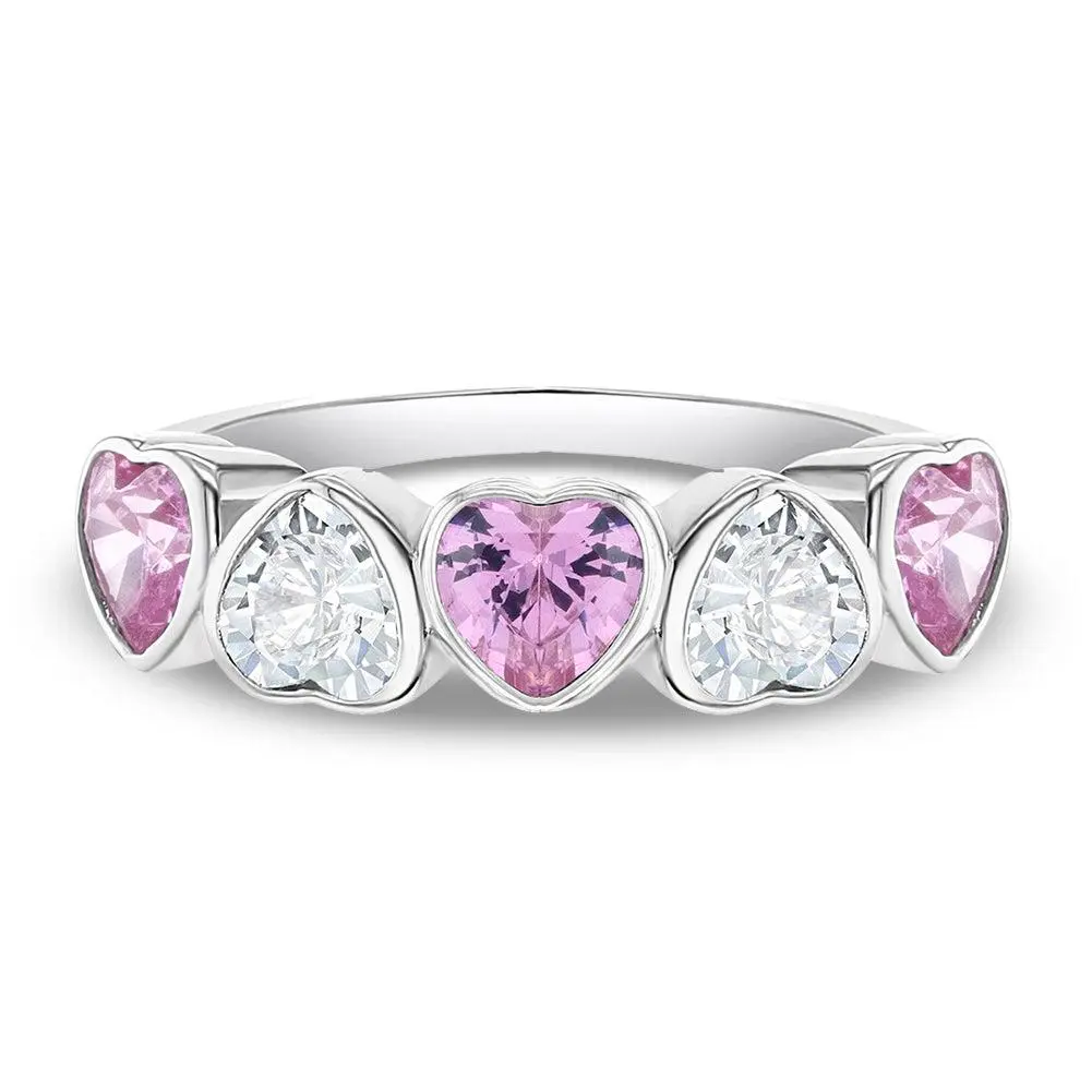Bezel CZ Hearts Size 2-5 Baby / Toddler / Kids Ring - Sterling Silver
