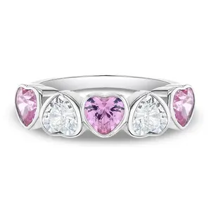Bezel CZ Hearts Size 2-5 Baby / Toddler / Kids Ring - Sterling Silver