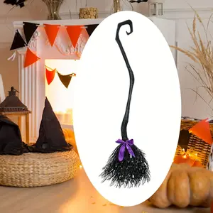 1 Halloween Witch broom cosplay Witch broom decoration Harry Potter magic broom prop, witch broom with ribbon, Halloween costume accessory, fashionable style