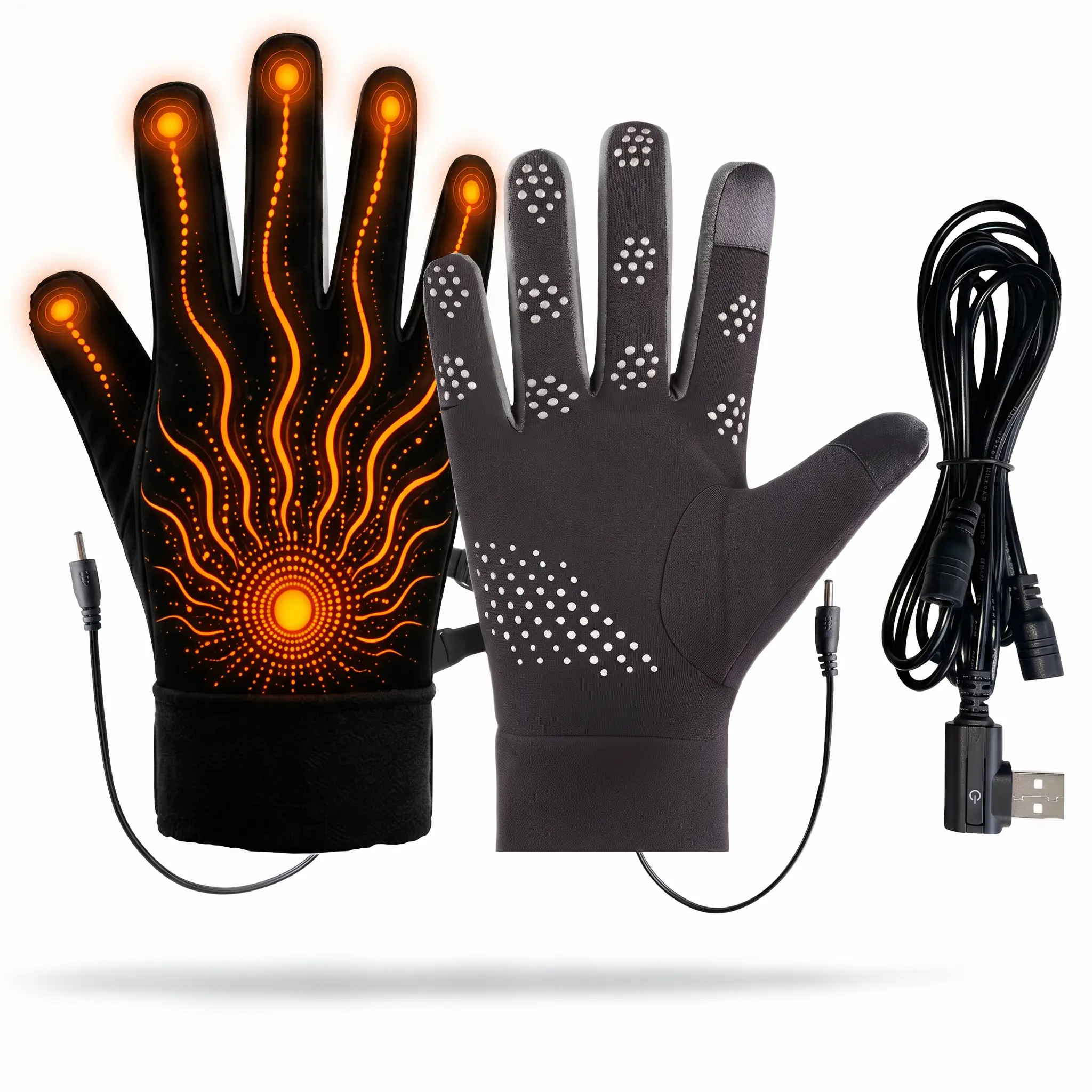 USB Heated Full-Finger Thermal Gloves for Adults, Non-Slip Palm Comfort Winter Accessory, Sports & Outdoor Gear for Cycling Hiking Skiing Driving