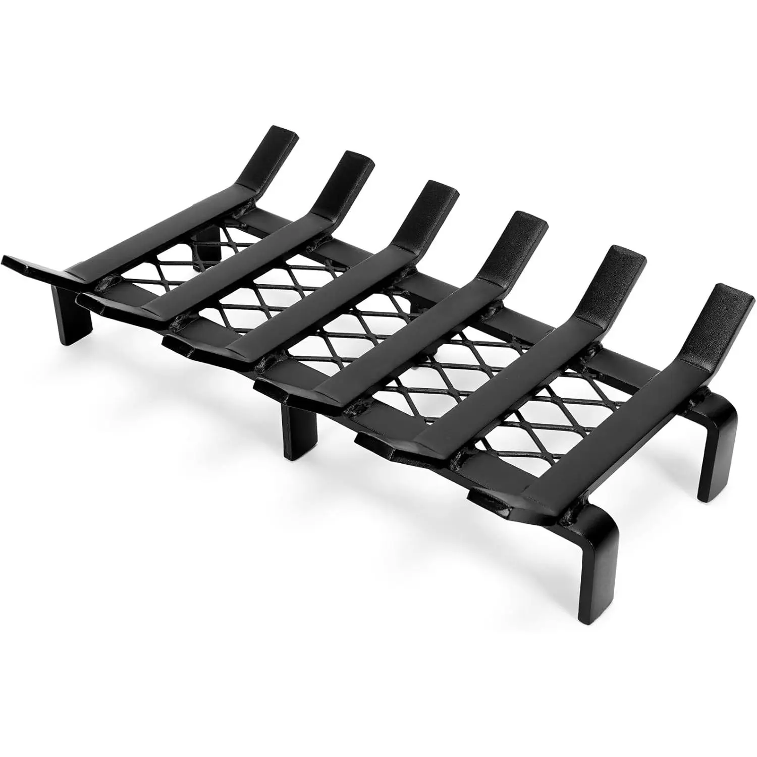 WILLOW WEAVE 17" Fireplace Grate with Ember Retainer, Wood Stove Grate Rack, Heavy Duty Solid Steel 6-Bars Firewood Holder, Non-Assembly Fire Grate for Indoor Hearth Outdoor Firepit - Matt Black