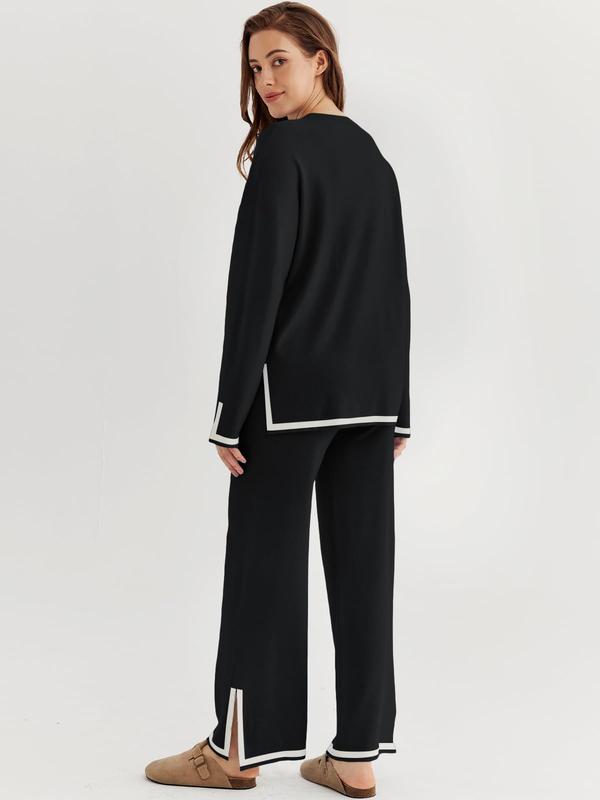 Women's 2 Piece Fall Knit Sweater Set Long Sleeve Tops Wide Leg Pants Sweatsuit Tracksuit Outfit Winter Clothing Women's 2 Piece Fall Knit Sweater Set Long Sleeve Tops Wide Leg Pants Sweatsuit Tracksuit Outfit Winter Clothing