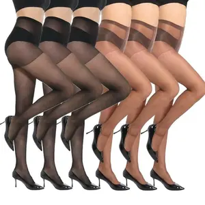 6 Pairs Women's 20D Sheer Nylon Pantyhose, High Waist Control Top Run Resistant Tights for Daily & Work
