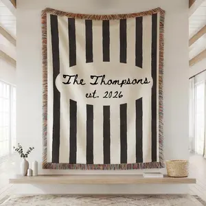Personalized Family Name Woven Blanket, Custom Cotton Throw Blanket with Last Name & Est Year, Wedding Anniversary Gift