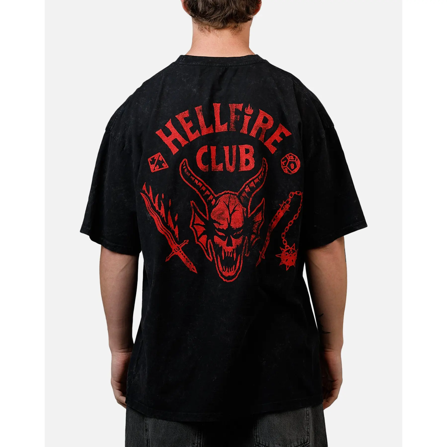 73Studio X Stranger Things Hellfire Lives T-Shirt Black Acidwash