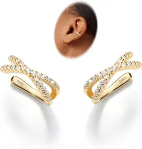 2Pcs Adjustable Ear Cuff S925 Sterling Silver Ear Cuffs Non Piercing Cuff Earrings for Women 5A Cubic Zirconia Clip On Cartilage Helix Conch Fake Earrings Hypoallergenic