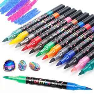 24/48 Colors Glitter Brush Markers,Dual Tip Dual Color Brush Glitter Marker for Doodle Writing, Glitter Art Crafts Adults DIY Crafts Greeting Birthday Cards Making, Acrylic Marker Pen, Permanent Drawing Markers, Acrylic Paint Markers