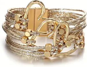 Leather Wrap Bracelets for Women, Boho Leopard Multi-Layer Crystal Beads Cuff Bracelet Jewelry