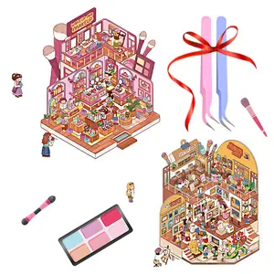 TikTok Famous 3D Miniature Stickers for Advanced DIY Healing Decals Cute Fairy Tale & Cozy House Styles Paper Material Easy Decorative Therapy for Journals Scrapbooks Students Back-to-School Gifts 2pcs Set