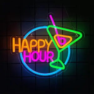 Bright LED Neon Bar Sign, USB Powered Cocktail Time Light, Wall Decor for Home Bars, Easy to Hang Party Art Decoration
