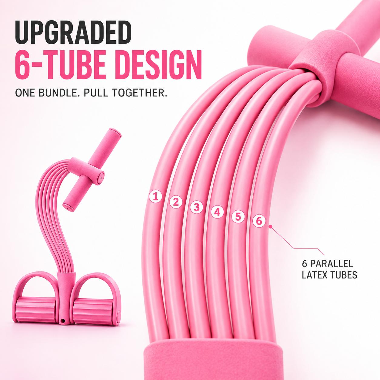 6-Tube Pedal Resistance Band Set with Jump Rope, Non-Slip Handles & Foot Pedals, Portable Elastic Pull Rope Fitness Equipment for Home Gym Workouts