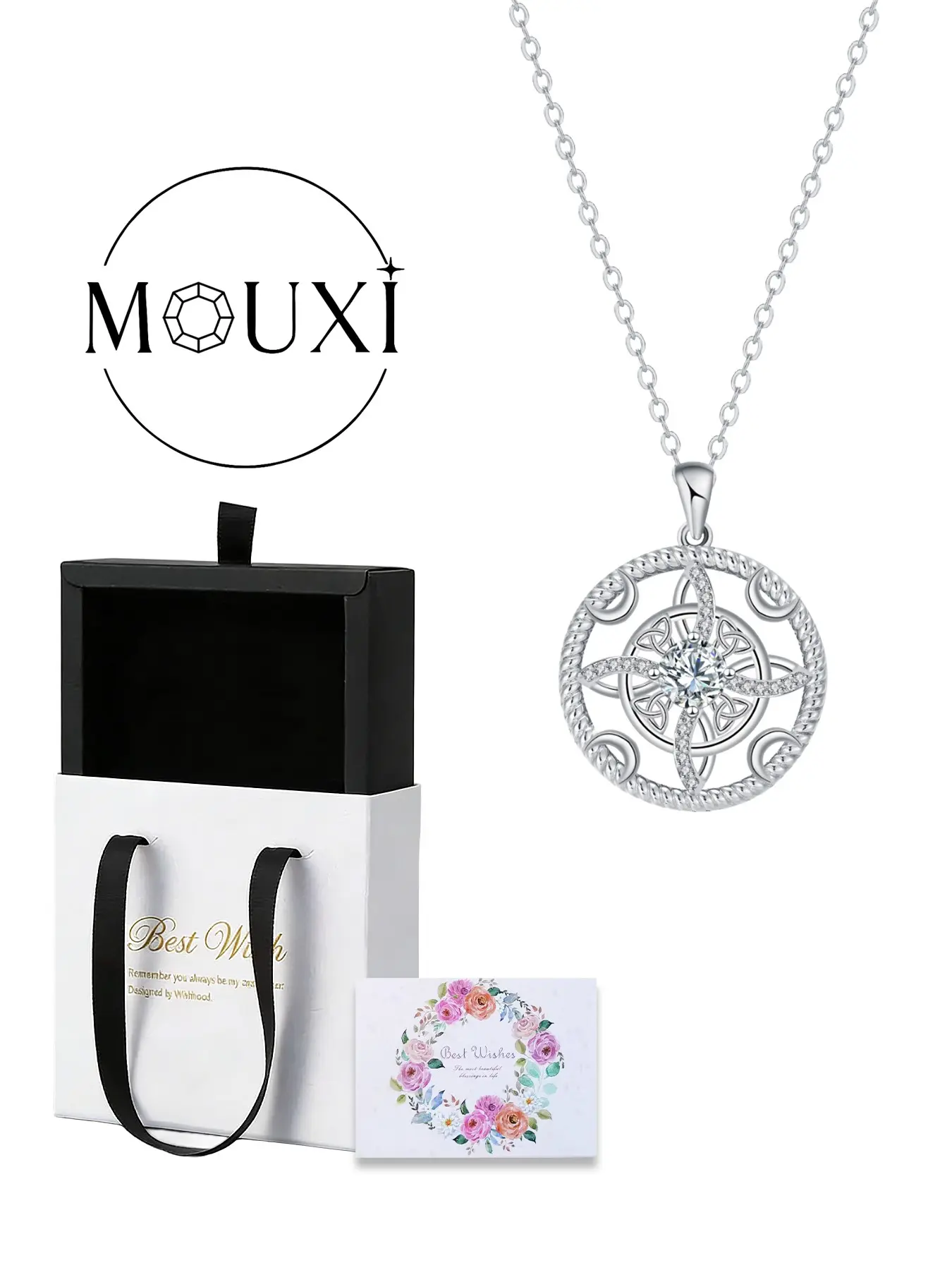 Women's Witch Knot Protection Necklace, Good Luck Irish Celtic Knot Pendant, Vintage Amulet Necklace Gift with Box, Elegant Jewelry
