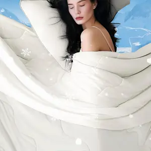 Cooling Comforter Queen Size, Cream White Cooling Blanket for Hot Sleeper, Lightweight & Breathable Blanket for Night Sweats,Dual-Side Cooling Summer Bedding,90"X90"
