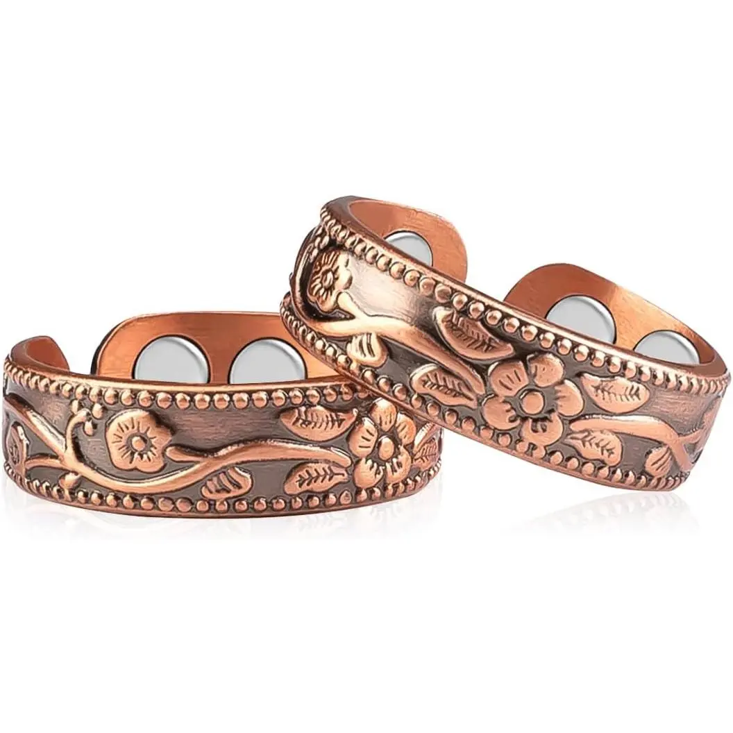 2PCS Copper Rings for Women with 4X Magnets 100% Solid Pure Copper omens Ring Gift Adjustable 2PCS Copper Rings for Women with 4X Magnets 100% Solid Pure Copper omens Ring Gift Adjustable