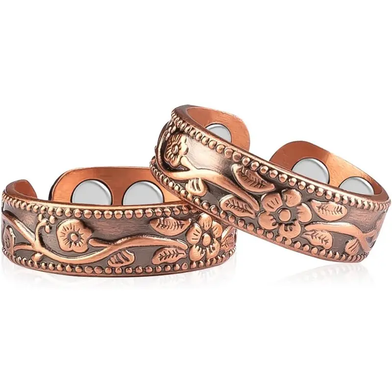 2PCS Copper Rings for Women with 4X Magnets  Solid Pure Copper mens Ring Gift Adjustable