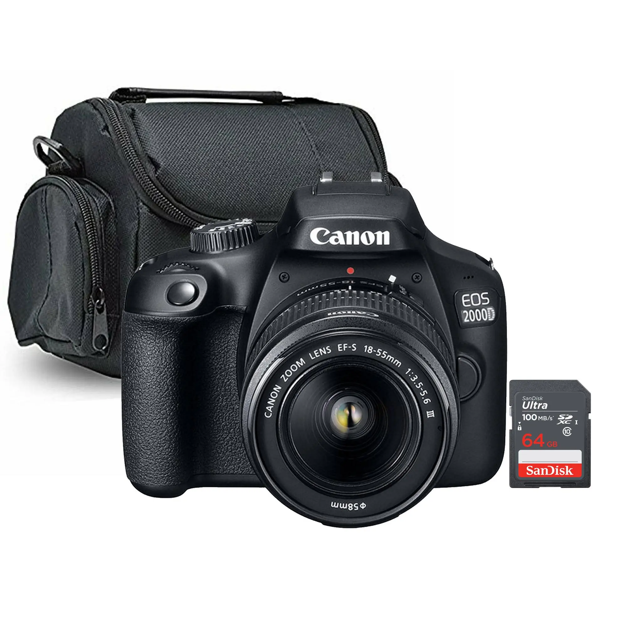 Canon EOS 2000D / Rebel T7 24.1MP CMOS 1080p DSLR Camera Kit with Canon EF-S 18-55mm f/3.5-f/5.6 Lens, SanDisk 64GB Ultra SDXC UHS I Memory Card, BePro BC-2 Medium Case
