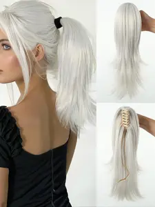 Silver White Claw Clip Ponytail 🤍 3 Secs Wear & Go Instant Fluffy Volume Natural Looking Claw Clip Extension Ponytail Extensions