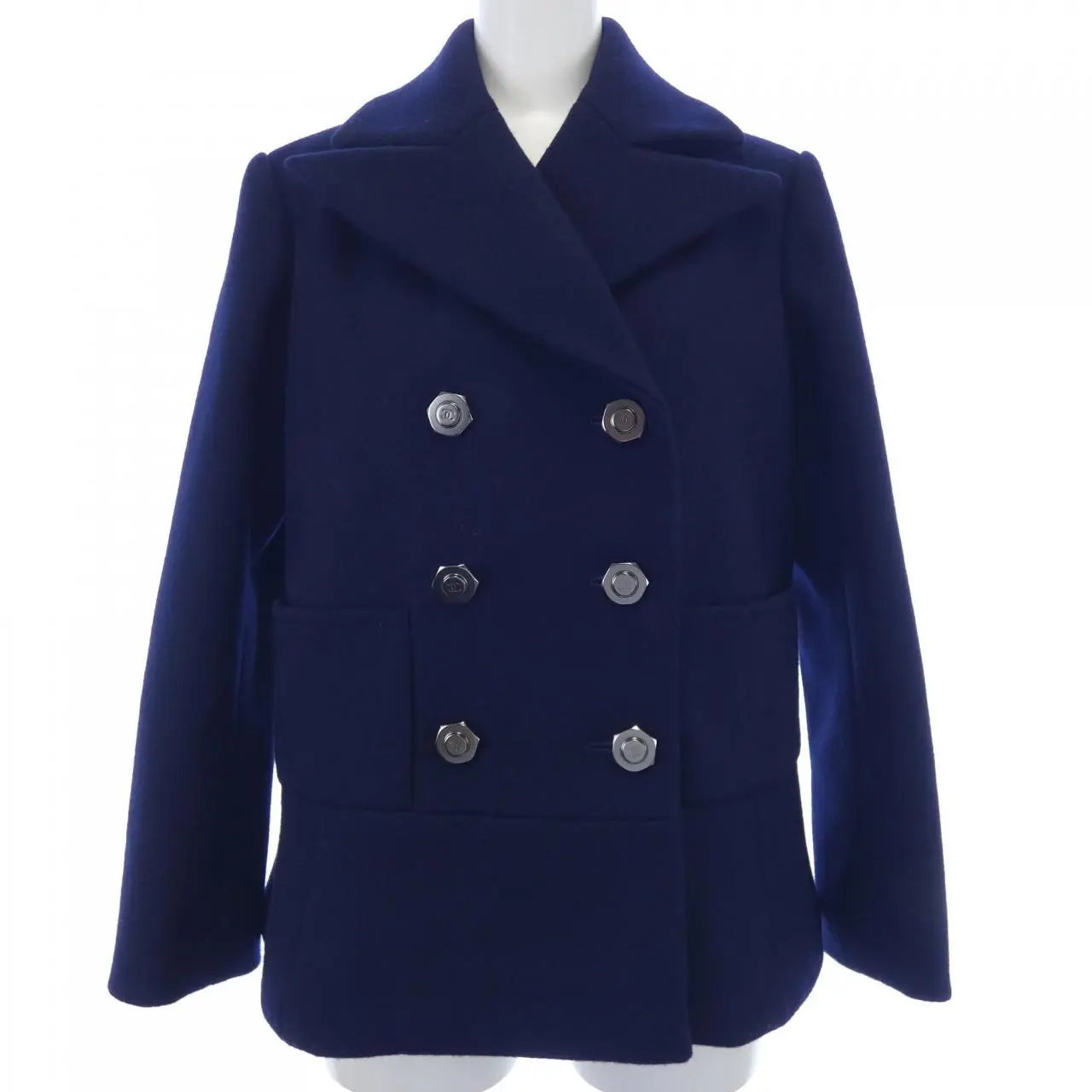 Pre-owned CHANEL Wool Small Leather Goods Peacoat Coat