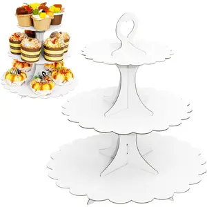 3-Tier White Cupcake Stand,Cardboard Dessert Display Tower, Versatile Party Serveware for Wedding Birthday  Occasions, Easy Assembly (2-Pack)