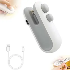 Portable Mini Bag Sealer, Usb Rechargeable 2 in 1 Mini Bag Sealer Portable Handheld Vacuum Food Sealer Bag Sealing Machine for Snacks Chips Fresh