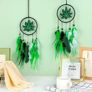 Weed Embroidered Dream Catcher 2 Pieces Leaf Weed Gifts for Women Men Room Bedroom Decorations, 19.69 Inches Long