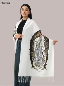 Elegant women's shawl adorned with delicate tassel fringe. Made of non-elastic wrinkle-resistant fabric, it is windproof and warm. Stylish practical accessory, also a lovely gift ideal for Valentine's Day.