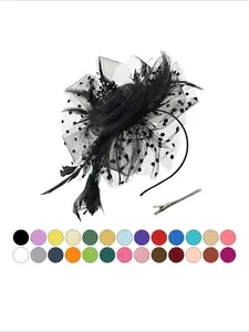 Luxury Fabric Flower Headpiece with Detachable Veil Bridal Hair Accessories for Wedding Parties Races and Costume Events Convertible to Hair Clip