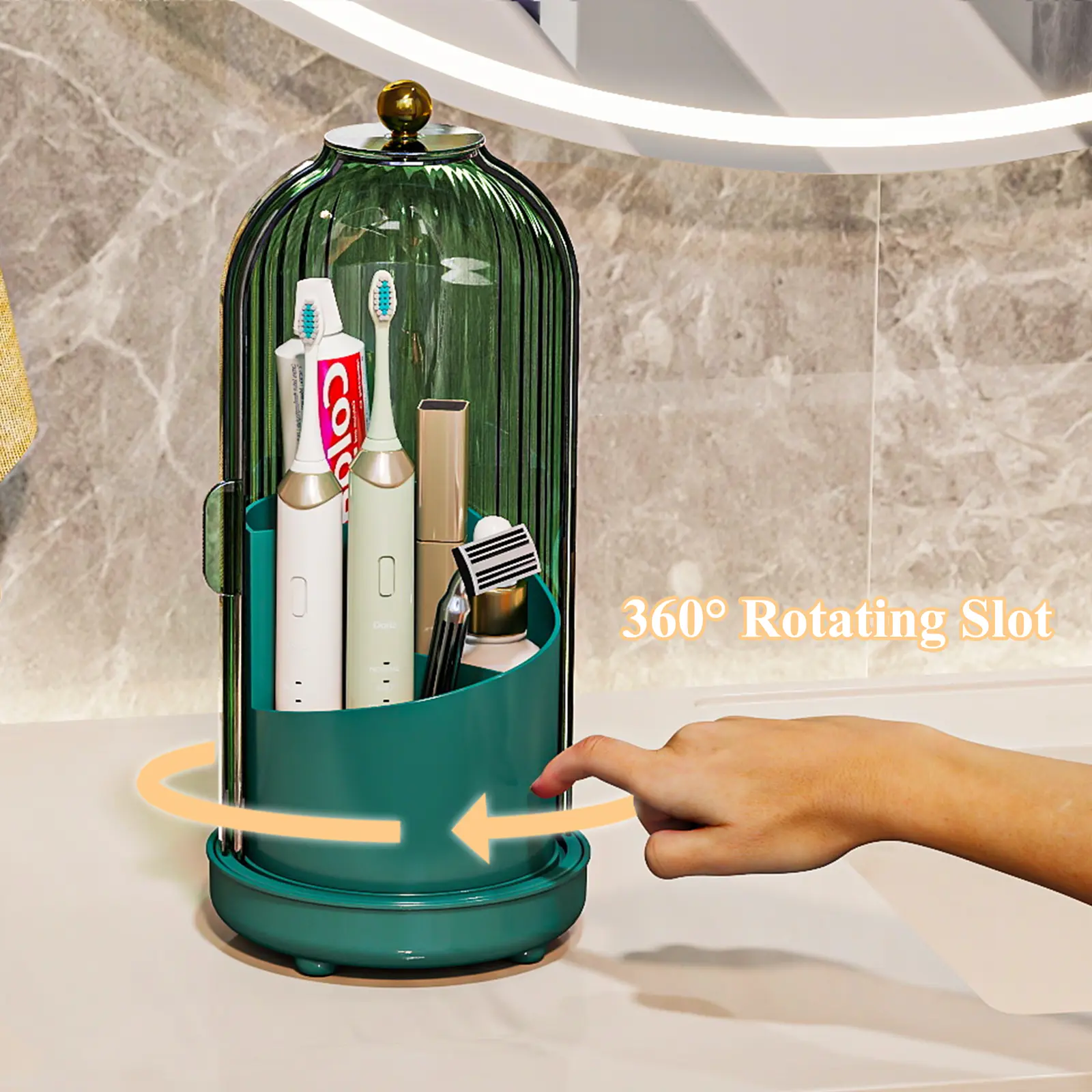 Dustproof Toothbrush Holders with Cover drainage Rotating Electric Toothbrush Toothpaste Holder Bathroom Vanity Counter top 3 Slots Makeup Brush holder Organizer Gift Ideas Thanksgiving Valentine Xmas gift gifts boyfriend back to school