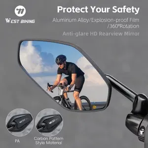WEST BIKING Anti Glare HD Glass Bicycle Rearview Mirror. MTB Road Bike Adjustable Rotatable Wide Field Rear View Mirror