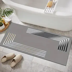A minimalist-style diatomite bathroom mat, anti-slip and water-absorbent shower mat, Bathroom Floor Mat, made of soft polyester fiber with a rubber base, featuring high water absorption, suitable for modern home decor and bathroom accessories.