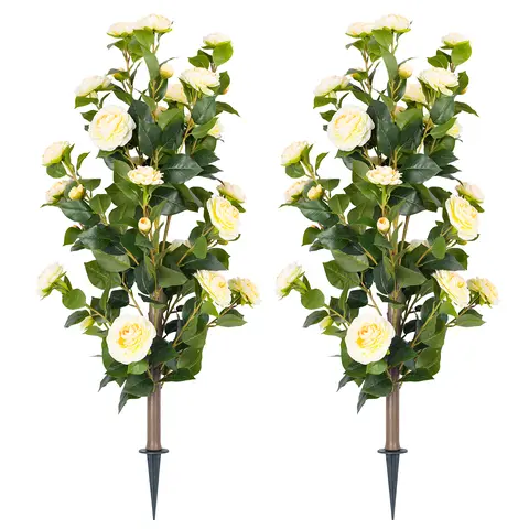 DLD 2-Pack 36" Plastic Silk Artificial Camellia Tree Set, UV-Resistant Multiple Colors Decor, Firm Spike Hold, Box Packaging for Home & Business Decor