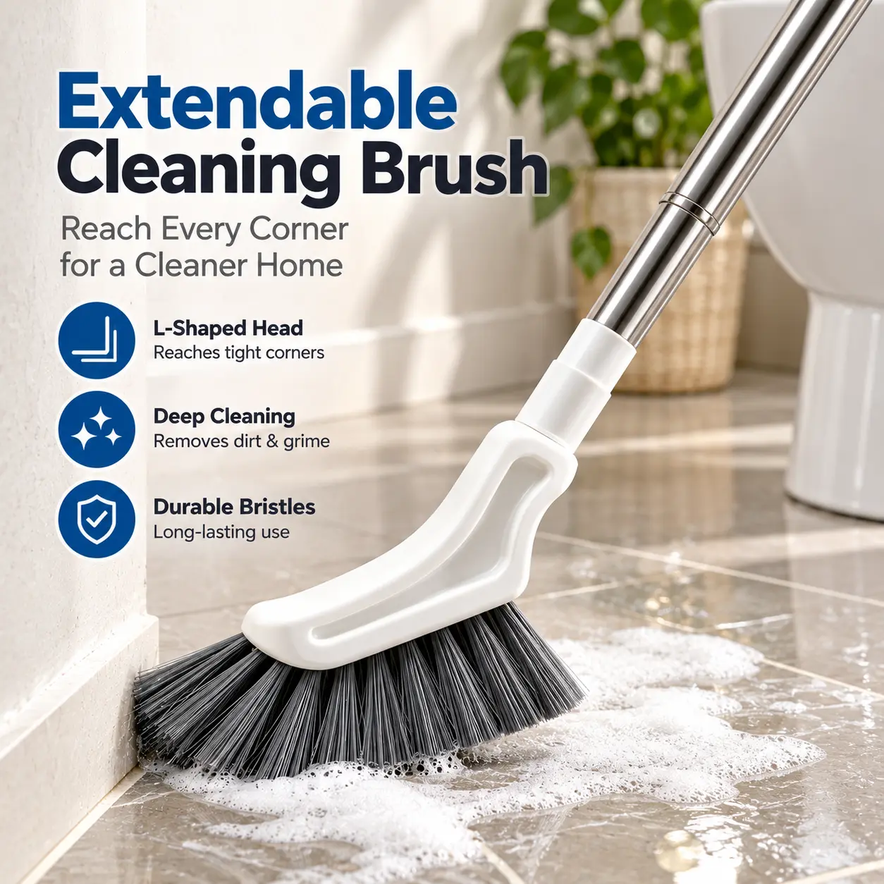 Long Handle Gap Cleaning Brush, Adjustable Stainless Steel Telescopic Crevice Cleaner for Bathroom, Sink, Tile Grout, Window Tracks, Kitchen Corners & Tight Spaces