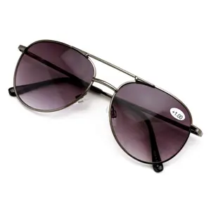 Aviator Metal Sunglasses Reader - UV Protection Gradient Tinted Reading Glasses