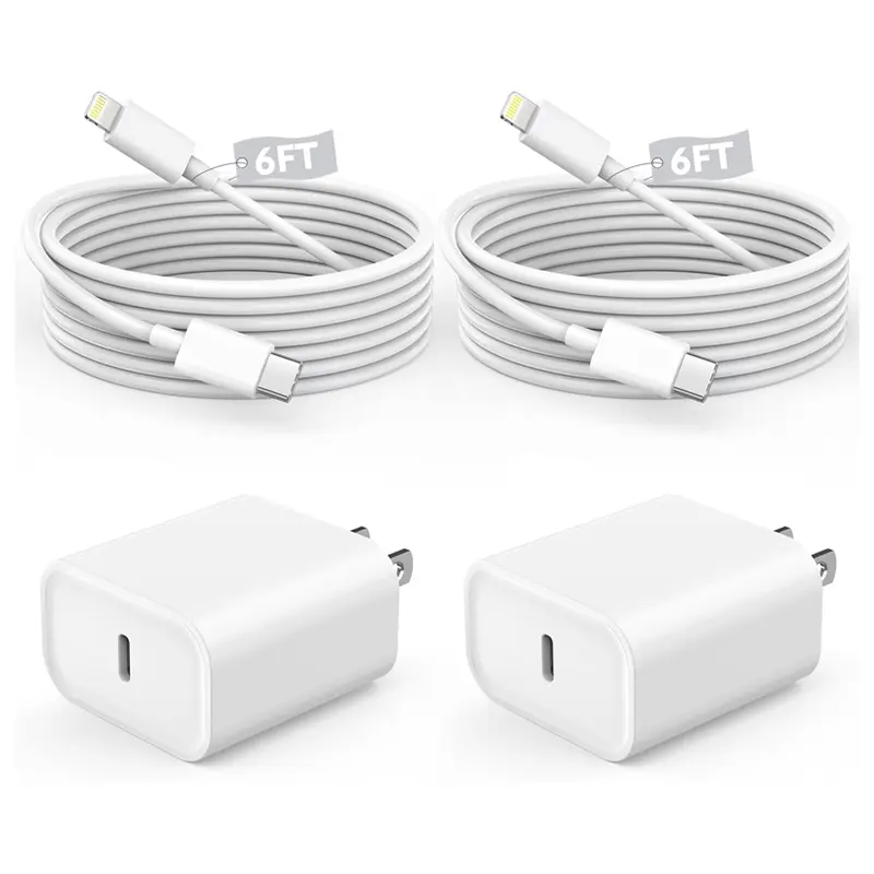 2-Piece Electronic Cellphone Fast Charging Set - US Plug Type-C PD Chargers, 10FT Type-C PD to Lightning Wired Cable, Data Sync Adapter Compatible with iPhone 14/13/12/11/XR/X/8