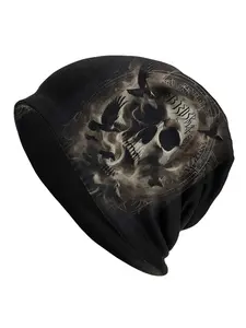 BIIHUDU Gothic Skull & Raven Beanie Cap - Soft Stretchy Unisex Hat with Intricate Raven & Skull Design, Black Gothic Style for Men & Women, Casual & Formal Wear, Gothic Accessories, Durable Headgear