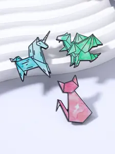 3pcs Cute Origami Animal Colored Cartoon  Enamel Pin Durable Metal Pins Creative Paper Fold Cat Unicorn Dinosaur Funny Metal Brooches Backpack Clothes Lapel Badge Fashion Jewelry Gift for Origami Lovers Art Enthusiasts Creative Souls Shaped Badges