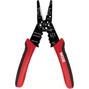 Professional 8-inch Wire Stripper/Crimping Tool, Cable Cutter/Crimper, Wiring and Multi-Function Hand Tool, Red With Black